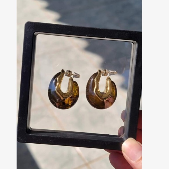 Luxe 18K Gold Plated Amber Colored Earrings - Picture 5 of 6